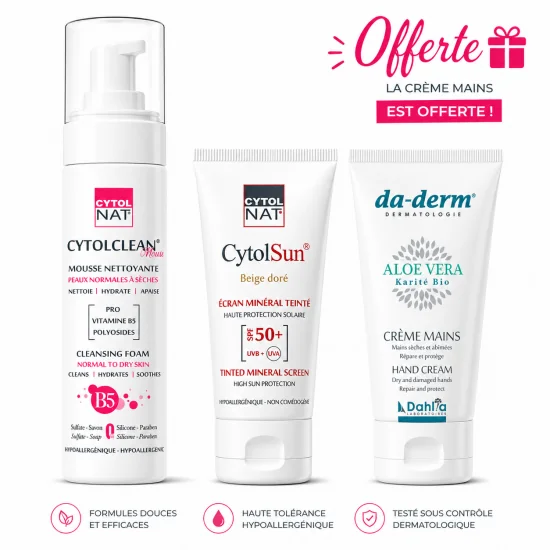 COFFRET CYTOL ECRAN SOLAIRE TEINTE BEIGE DORE + MOUSSE NETTOYANTE P...