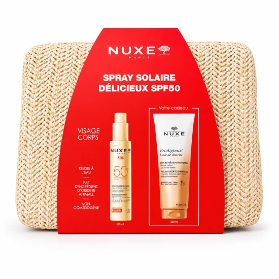 NUXE - SPRAY SOLAIRE DELICIEUX SPF50 + PRODIGIEUX HUILE DE DOUCHE 200ML ET TROUSSE OFFERTES