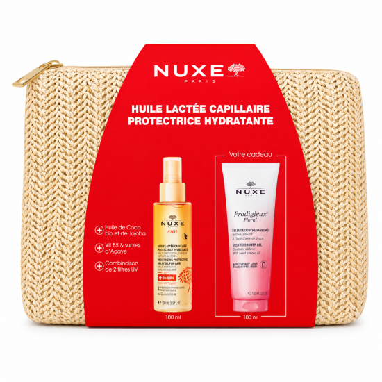 NUXE - HUILE LACTEE CAPILLAIRE PROTECTRICE HYDRATANTE GELLEE DE DOUCHE 100ML ET TROUSSE OFFERTES