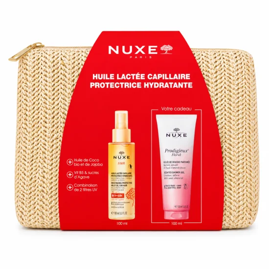 NUXE - HUILE LACTEE CAPILLAIRE PROTECTRICE HYDRATANTE GELLEE DE DOUCHE 100ML ET TROUSSE OFFERTES