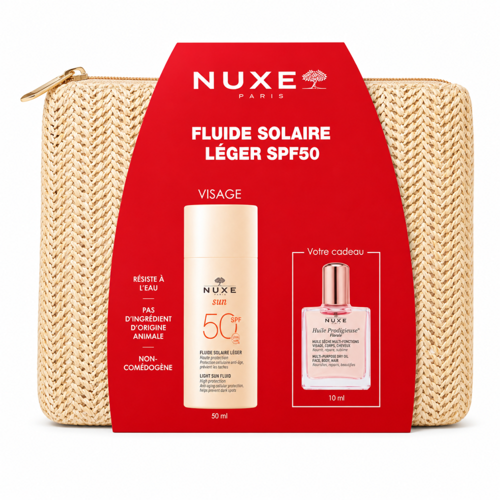 NUXE - FLUIDE SOLAIRE LEGER SPF50 + HUILE FLORALE ET TROUSSE OFFERTES