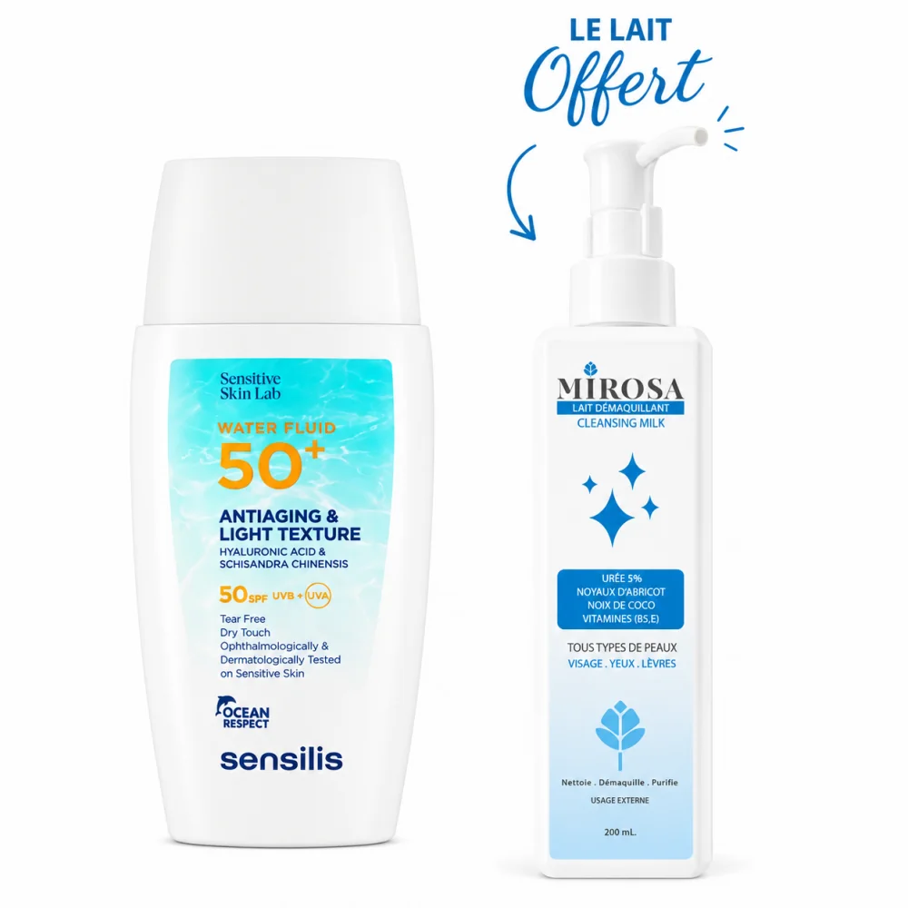 PACK - SENSILIS WATER FLUID INVISIBLE SPF50+ + MIROSA LAIT DEMAQUILLANT OFFERT