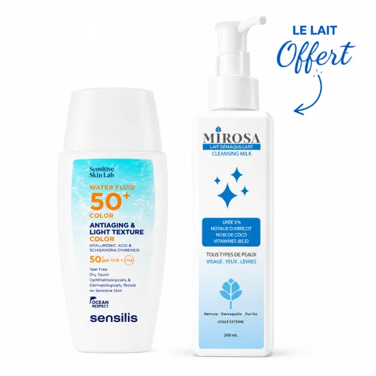 PACK - SENSILIS WATER FLUID COLOR SPF50+ + MIROSA LAIT DEMAQUILLANT OFFERT
