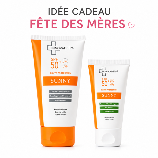 INNOVADERM - PACK : LAIT SOLAIRE SPF50+ + ECRAN SOLAIRE INVISIBLE PEAU GRASSE OU SECHE SPF50+