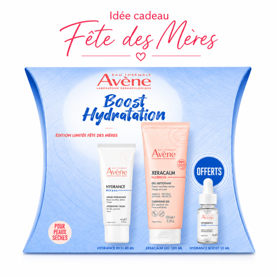 AVENE - COFFRET BOOST HYDRATATION : HYDRANCE CREME RICHE + GEL NETTOYANT XERACALM ET SERUM HYDRANCE BOOST 10ML OFFERTS