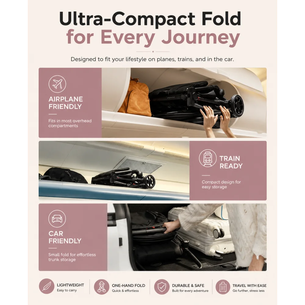 MOMCOZY CLICKGO - POUSSETTE COMPACTE ULTRA-LÉGÈRE HOMOLOGUÉE CABINE AVION