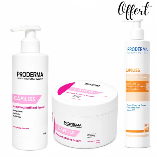 PRODERMA - SHAMPOOING FORTIFIANT LISSANT + MASQUE CAPILLAIRE + ECRAN CHEVEUX OFFERT