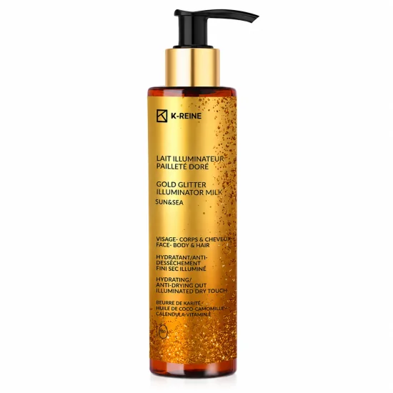 K-REINE - LAIT ILLUMINATEUR PAILLETE DORE VISAGE CORPS ET CHEVEUX SPF10 150ML