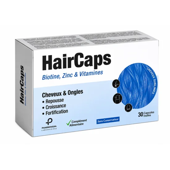 HairCaps Biotine, Zinc et Vitamines 30 gélules pour Beauté