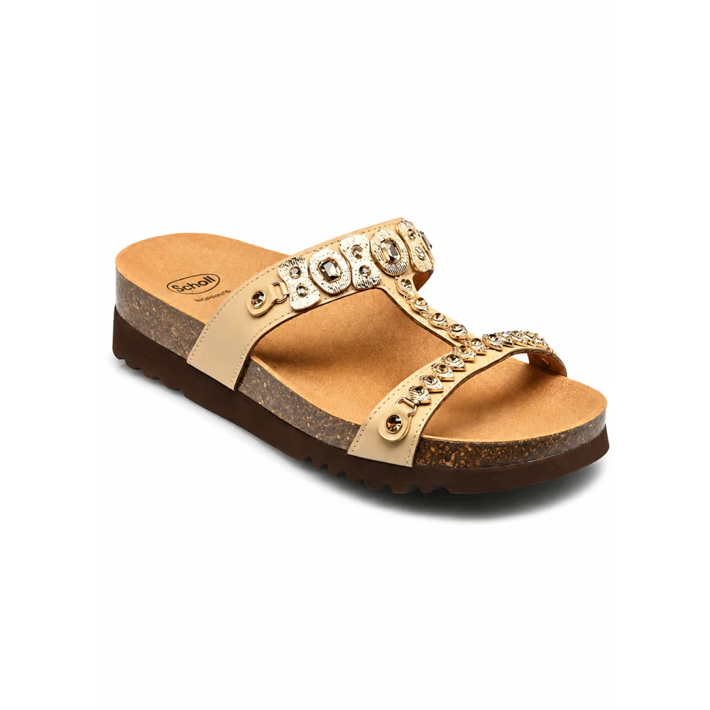 SCHOLL - CLAQUETTES ORTHOPRDIQUES KAIA T-BAR COMFORT FEMME BEIGE