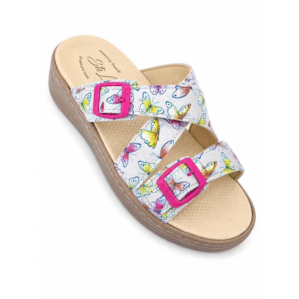 STI LIGHT - CLAQUETTES ORTHOPEDIQUES GRIS AVEC DETAILS PAPILLONS FEMME