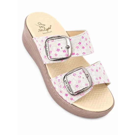 STI LIGHT - CLAQUETTES ORTHOPEDIQUES GRIS DETAILS FLEURIES FEMME