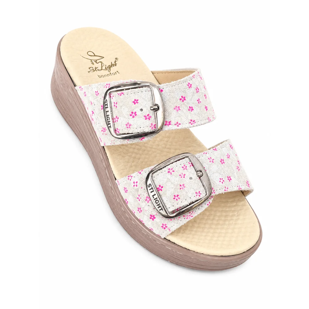 STI LIGHT - CLAQUETTES ORTHOPEDIQUES GRIS DETAILS FLEURIES FEMME
