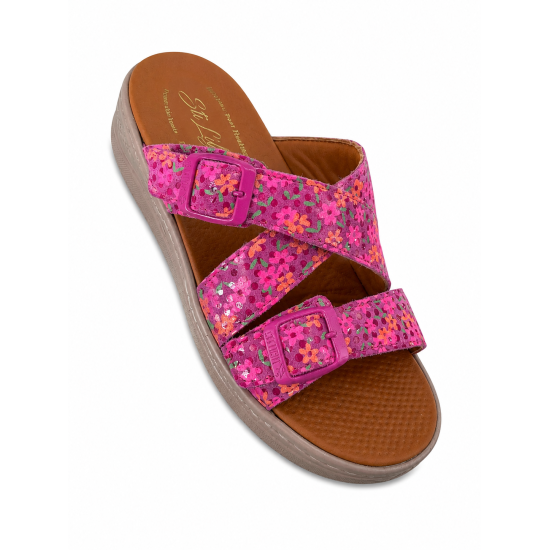 STI LIGHT - CLAQUETTES ORTHOPEDIQUES ROSE FUSHIA DETAILS FLEURIES FEMME