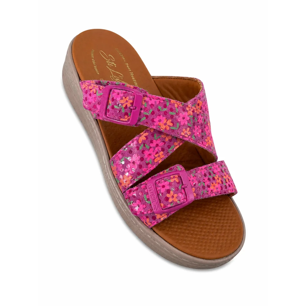 STI LIGHT - CLAQUETTES ORTHOPEDIQUES ROSE FUSHIA DETAILS FLEURIES FEMME
