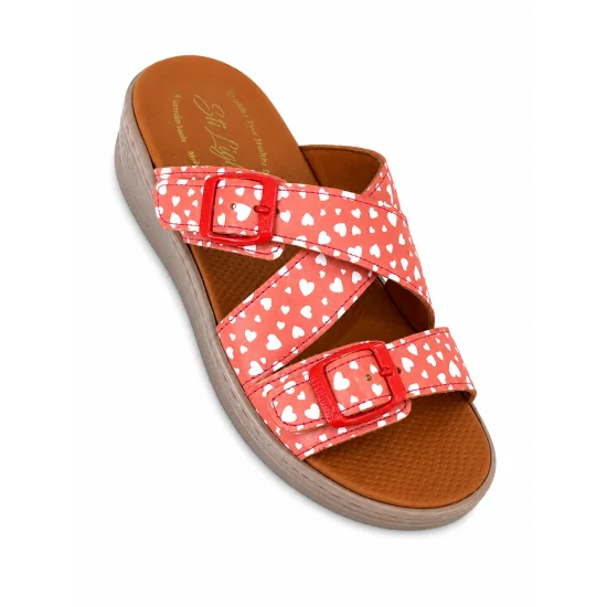 STI LIGHT - CLAQUETTES ORTHOPEDIQUES ROUGES AVEC DETAILS COEURS FEMME