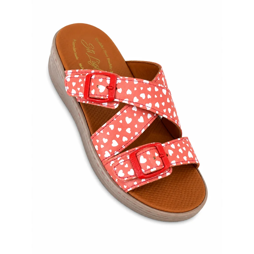 STI LIGHT - CLAQUETTES ORTHOPEDIQUES ROUGES AVEC DETAILS COEURS FEMME