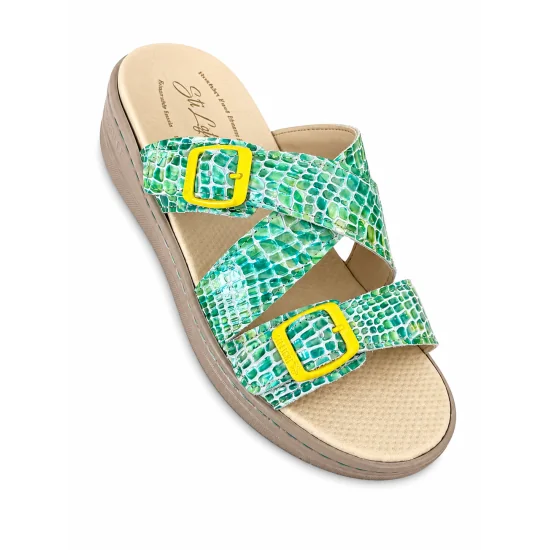 STI LIGHT - CLAQUETTES ORTHOPEDIQUES VERTS ET JAUNES FEMME