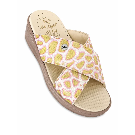 STI LIGHT - CLAQUETTES ORTHOPEDIQUES CROISEES LEOPARDS COLOREES FEMME