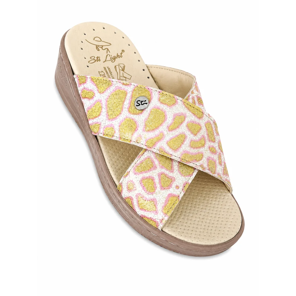 STI LIGHT - CLAQUETTES ORTHOPEDIQUES CROISEES LEOPARDS COLOREES FEMME