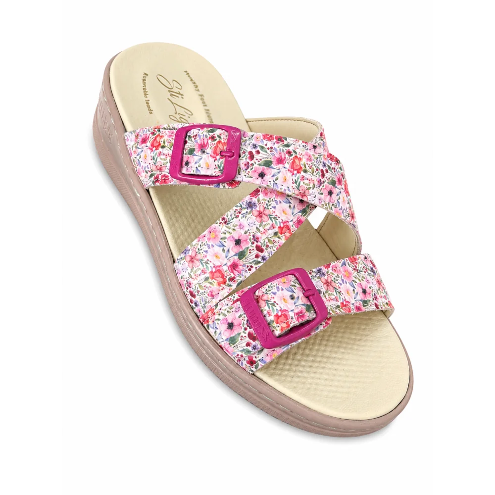 STI LIGHT - CLAQUETTES ORTHOPEDIQUES BLANCHES FLEURIES POUR FEMME