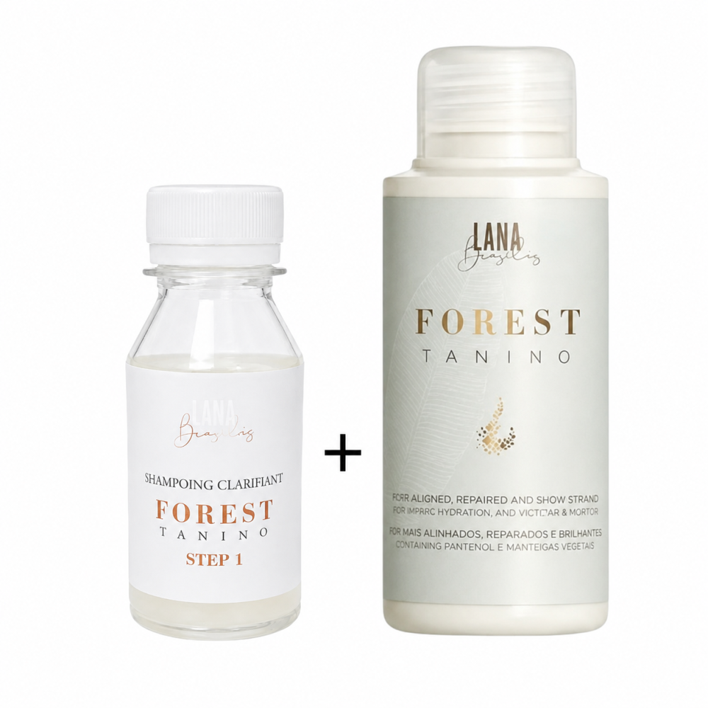 LANA BRASILES - KIT SOIN LISSANT SANS FORMOL "FOREST TANINO" 100ML + POUDRE DE SHAMPOOING 200G