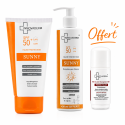 PACK - INNOVADERM : LAIT SOLAIRE SPF50+ + ECRAN INVISIBLE PEAUX GRASSES OU SECHES SPF50+ ROLLON ECLAIRCISSANT OFFERT