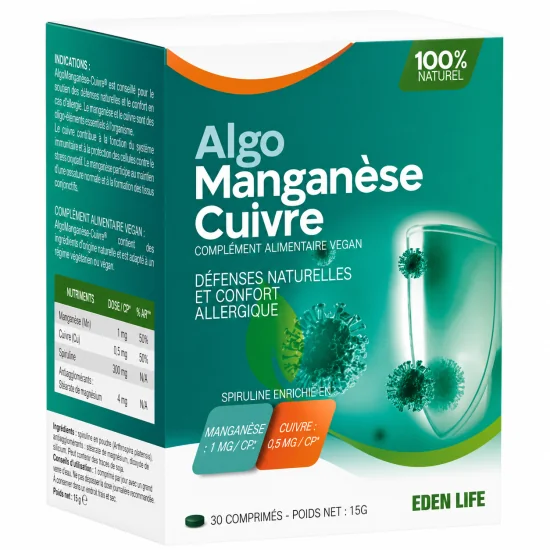 EDEN LIFE - ALGOMANGANÈSE-CUIVRE 30 COMPRIMÉS