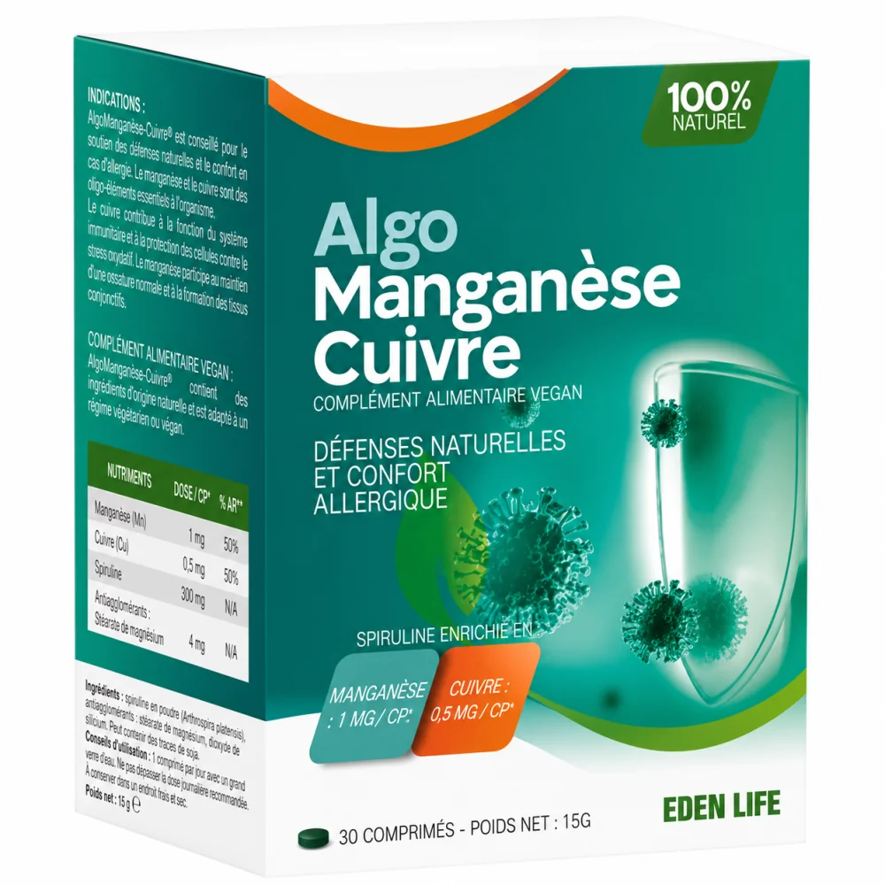 EDEN LIFE - ALGOMANGANÈSE-CUIVRE 30 COMPRIMÉS