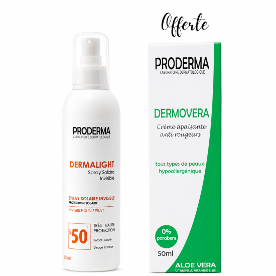 PRODERMA - LAIT SOLAIRE SPF50+ + DERMOVREA CREME APAISANTE OFFERTE