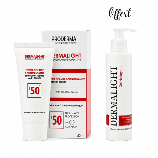 PRODERMA - PACK : ECRAN SOLAIRE  AU CHOIX + GEL NETTOYANT ECLAIRCISSANT OFFERT