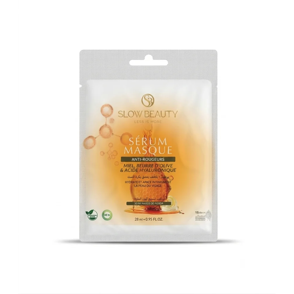 SLOW BEAUTY - MASQUE SÉRUM VISAGE ANTI-ROUGEUR MIEL, BEURRE D'OLIVE ET ACIDE HYALURONIQUE