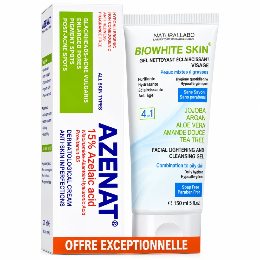 NATURALLABO - PACK : AZENAT CREME ANTI IMERFECTIONS 15% ACIDE AZELAIQUE 40ML + BIOWHITE SKIN GEL ECLAIRCISSANT 150 ML OFFERT
