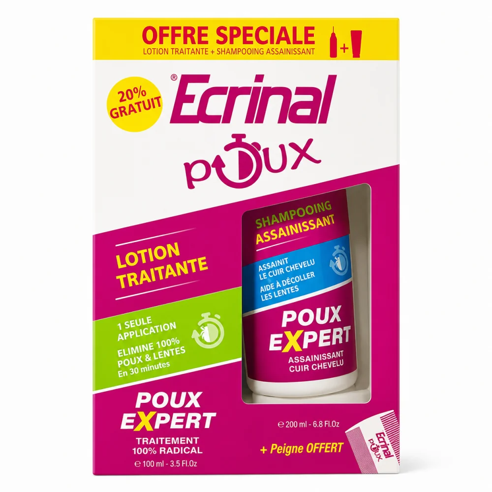 ECRINAL- PACK ANTI POUX : LOTION + SHAMPOOING + PEIGNE OFFERT