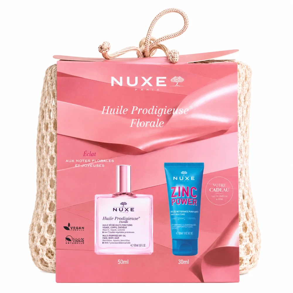 NUXE - HUILE PRODIGIEUSE FLORALE 50ML + GELEE NETTOYANTE 30 ML ET BOURSE OFFERTES