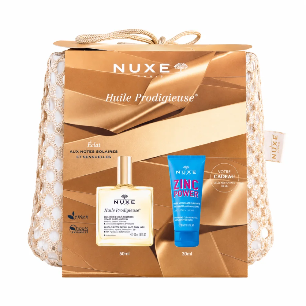 NUXE - HUILE PRODIGIEUSE 50ML + GELEE NETTOYANTE 30ML ET BOURSE OFFERTES