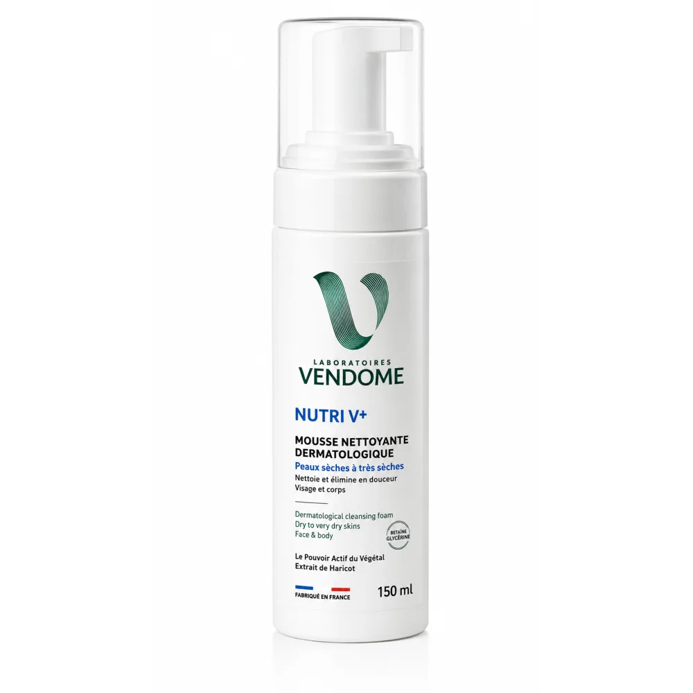 VENDÔME NUTRIV+ MOUSSE NETTOYANTE DERMATOLOGIQUE 150 ML – Peaux Sèches à Très Sèches | Para Fendri
