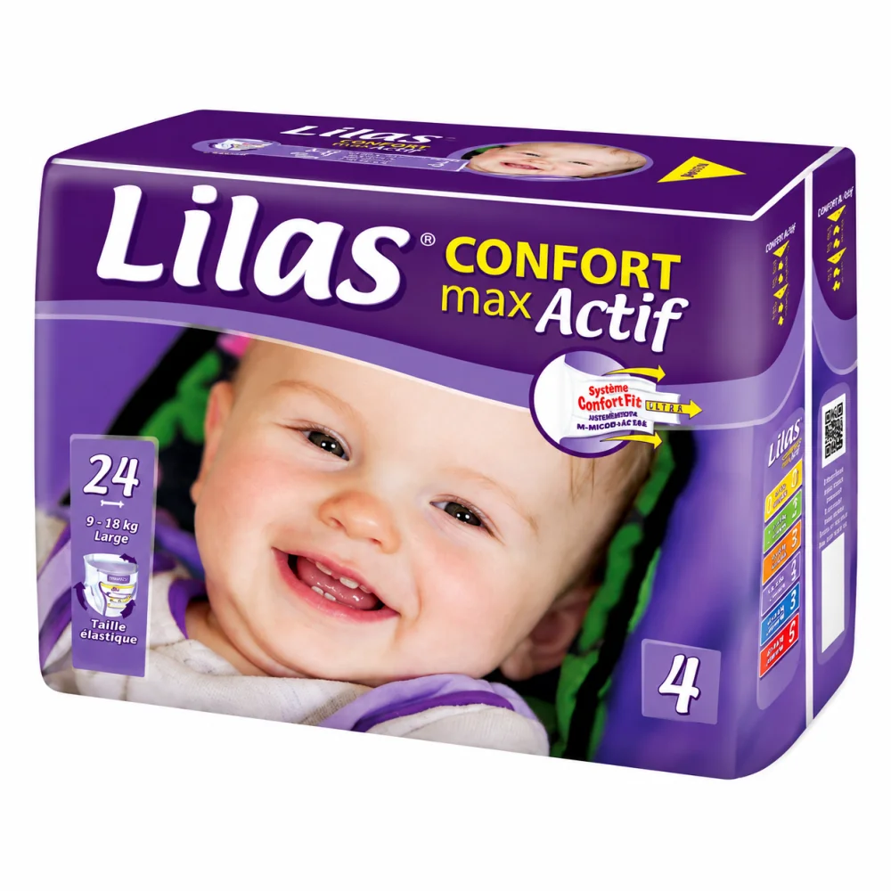 LILAS CONFORT MAX - COUCHE BEBE 9-18KG TAILLE 4 24 PIECES