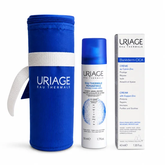 URIAGE -  BARIEDERM CICA CREME CUIVRE-ZINC PROTECTRICE APAISANTE 40ML + EAU THERMALE 50ML ET PORTE BOUTEILLE ISOTHERME OFFERTS