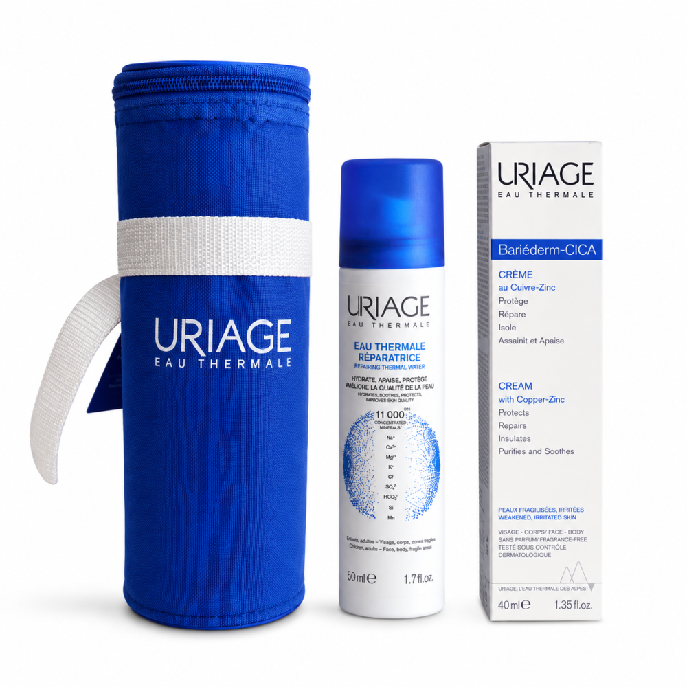 URIAGE -  BARIEDERM CICA CREME CUIVRE-ZINC PROTECTRICE APAISANTE 40ML + EAU THERMALE 50ML ET PORTE BOUTEILLE ISOTHERME OFFERTS