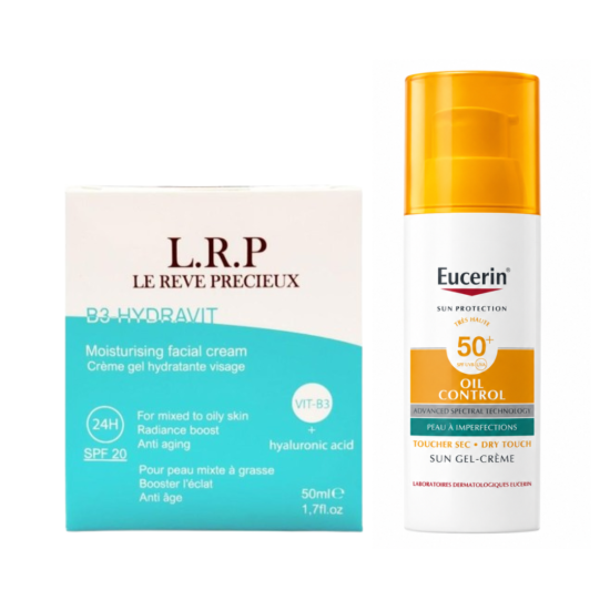 PACK EUCERIN OIL CONTROL SPF50+ + LRP CREME HYDRATANTE PEAU MIXTE p...