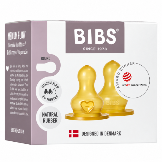 BIBS - LOT DE 2 TETINES RONDES LATEX BIBERON A DEBIT MOYEN +2MOIS