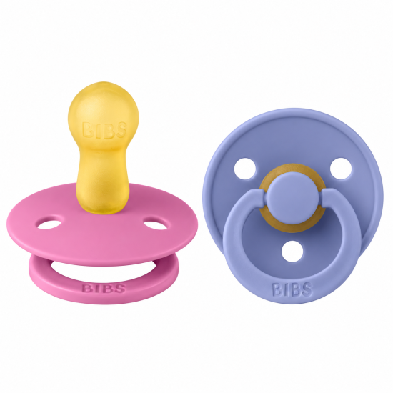 BIBS - LOT DE 02 SUCETTES COLOUR NATURAL RUBBER  +6MOIS BUBBLGUM PERI