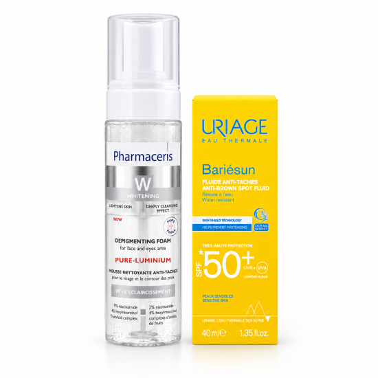 PACK ANTI TACHES - PHARMACERIS MOUSSE ECLAIRCISSANTE + URIAGE BARIESUN ECRAN FLUIDE ANTI TACHES SPF50+