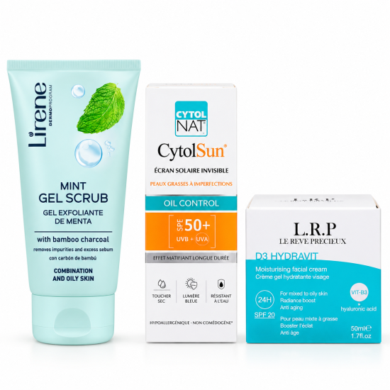 PACK - LIRENE GEL NETTOYANT MENTHE + CYTOL OIL CONTROL ECRAN SPF50+ + LRP CREME B3 SPF20