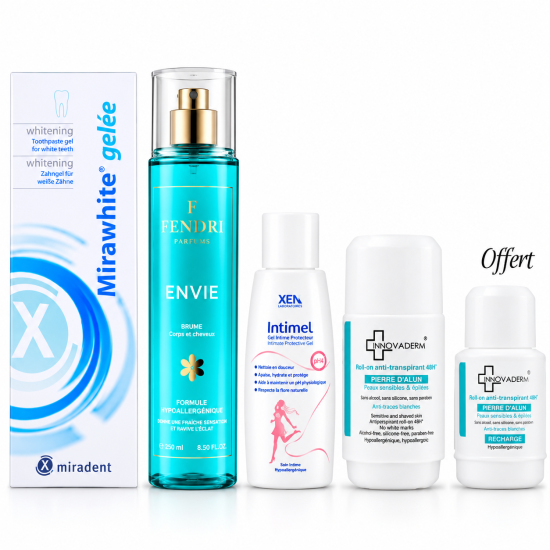 PACK - MIRAWHITE DENTIFRICE + FENDRI BRUME AU CHOIX + XEN GEL INTIME + INNOVADERM ROLLON + RECHARGE OFFERTE