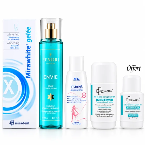 PACK - MIRAWHITE DENTIFRICE + FENDRI BRUME AU CHOIX + XEN GEL INTIME + INNOVADERM ROLLON + RECHARGE OFFERTE