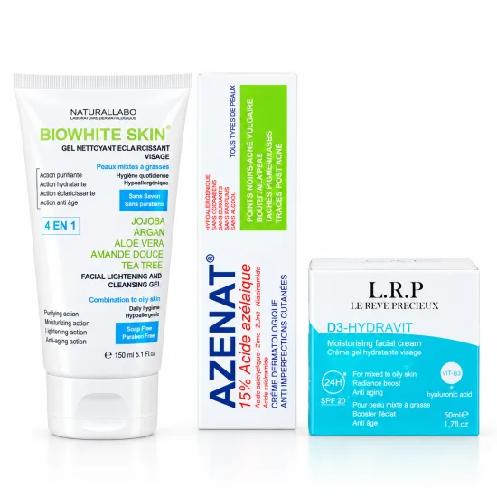 PACK ANTI IMPERFECTIONS - BIOWHITESKIN GEL NETTOYANT + AZENAT CREME + LRP CREME B3 SPF20