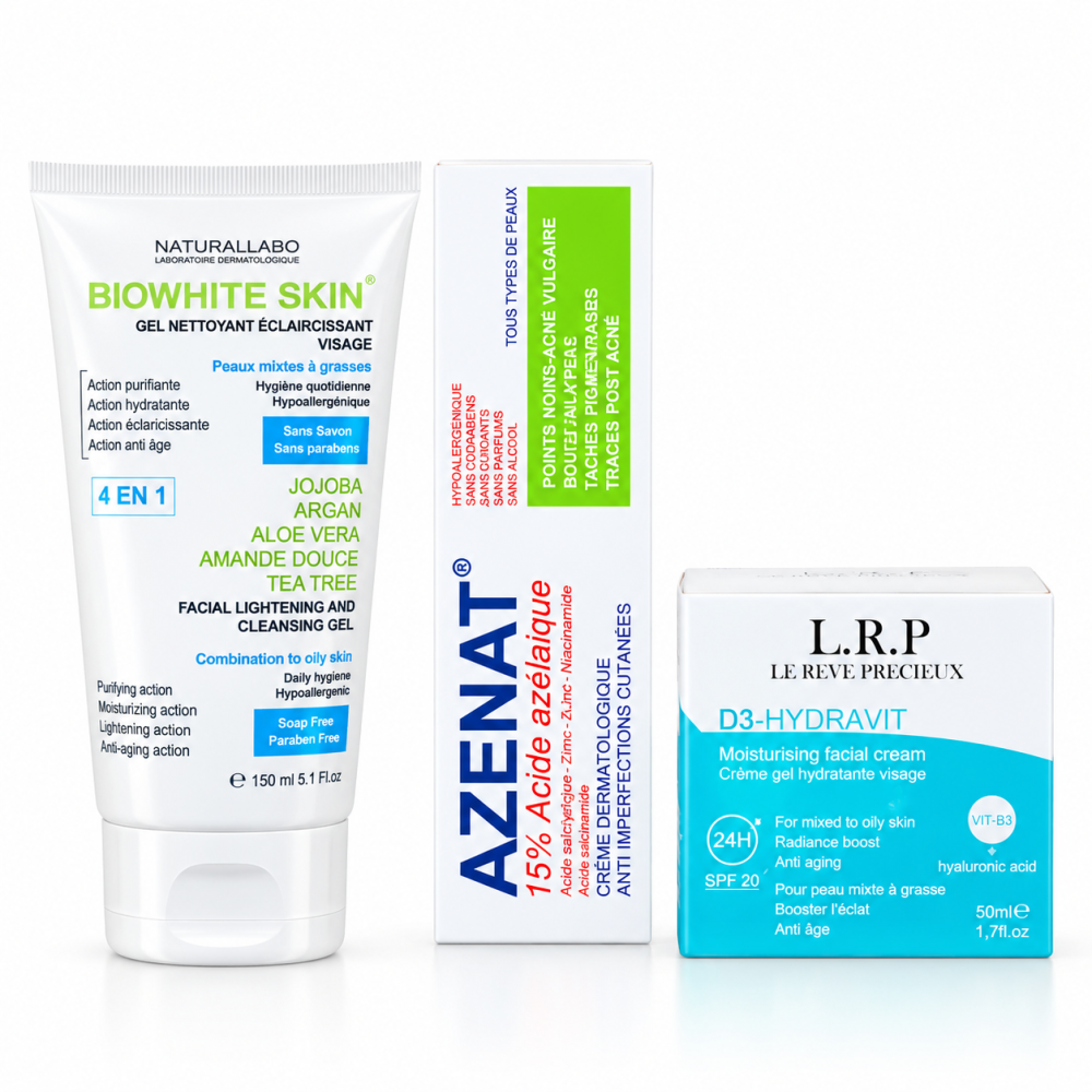 PACK ANTI IMPERFECTIONS - BIOWHITESKIN GEL NETTOYANT + AZENAT CREME + LRP CREME B3 SPF20