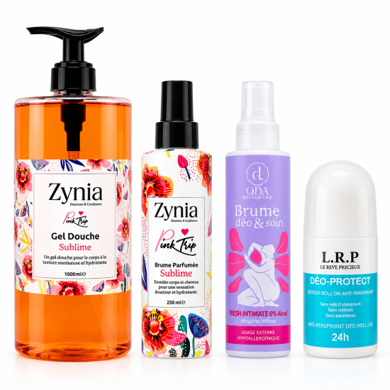 PACK - ZYNIA GEL DOUCHE 1L + BRUME CORPS ET CHEVEUX + ODA BRUME INTIME + LRP ROLLON ECLAIRCISSANT